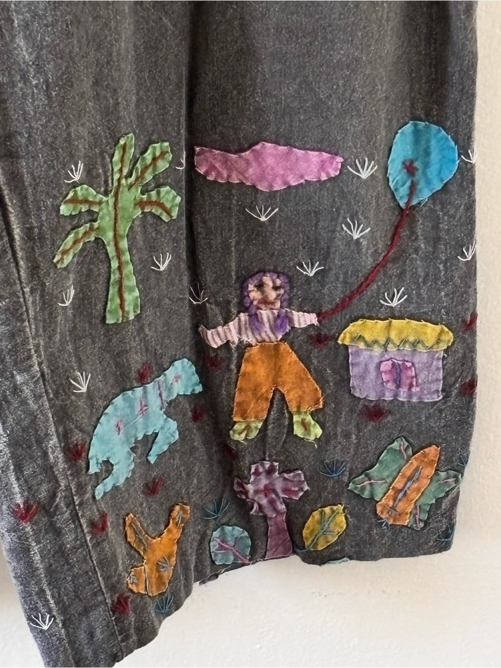 Sacred Threads Gray 100% cotton Overalls with Colorful Children Embroidery - Picture 4 of 7